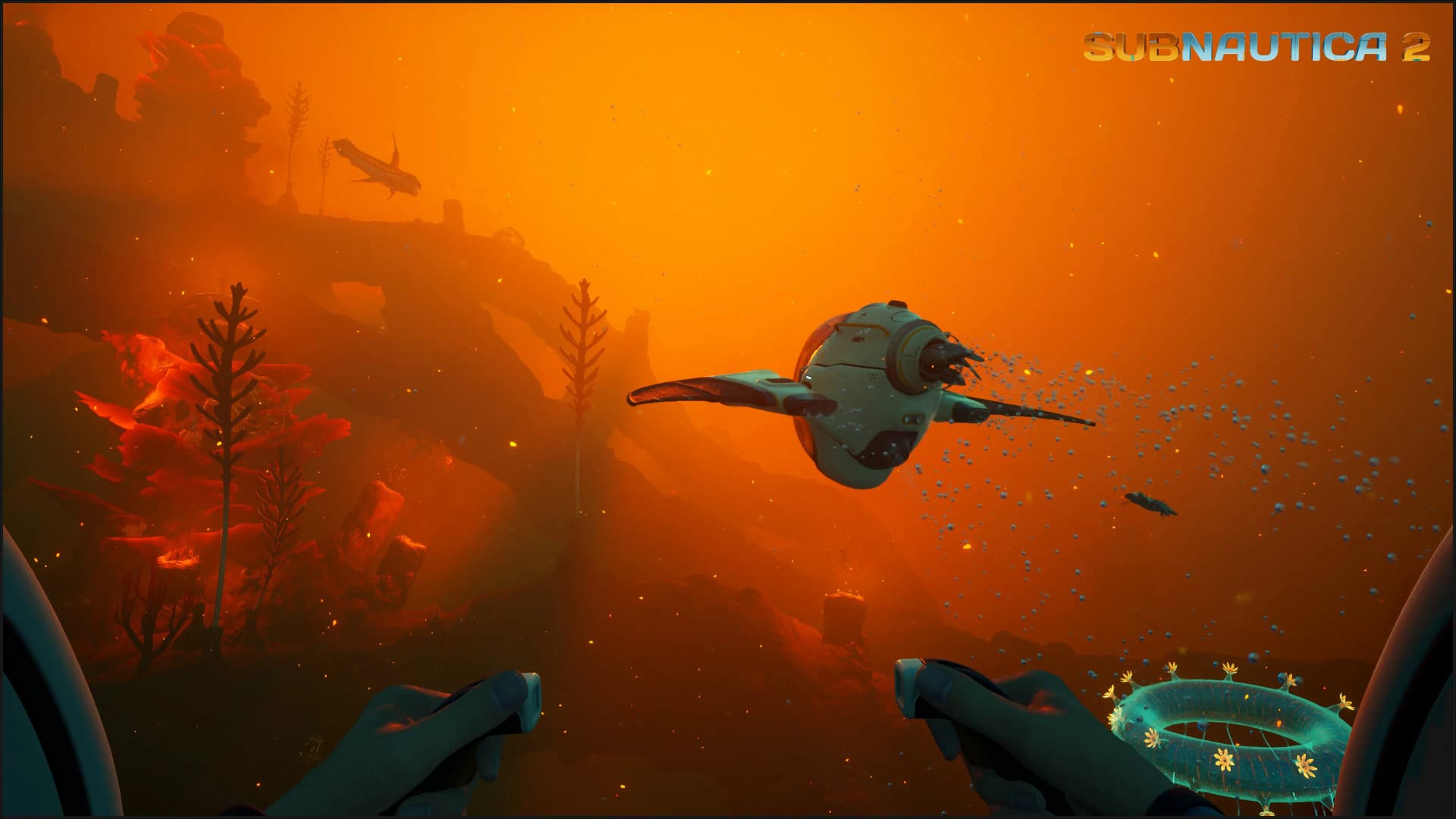 Conduit Crystal glowing in Crystal Caves biome — Subnautica 2